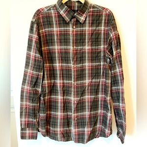 John Varvatos USA Green Khaki & Red Plaid Button Down Dress Shirt M